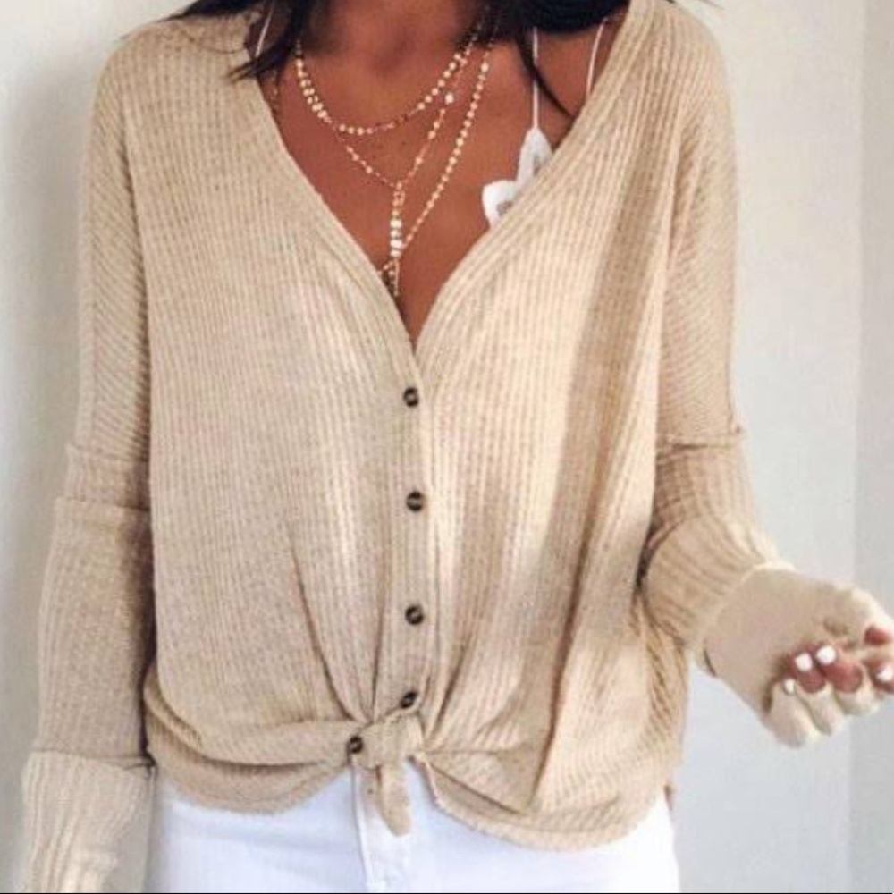 Urban Outfitters soft waffle knit button up top